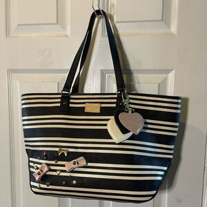 Betsey Johnson large Synthetic Black&Cream Striped large Tote Bag trinket accent